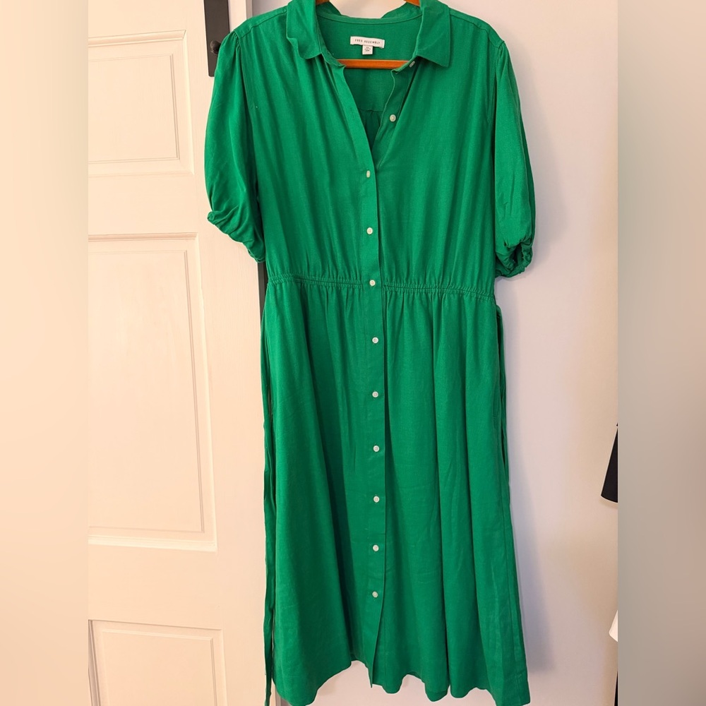 Free Assembly Green Button-Up Midi Dress | XL